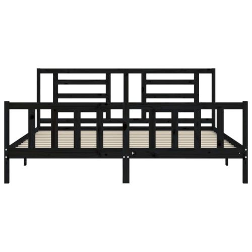 Рамка за легло с табла, черна, 200x200 см, масивно дърво