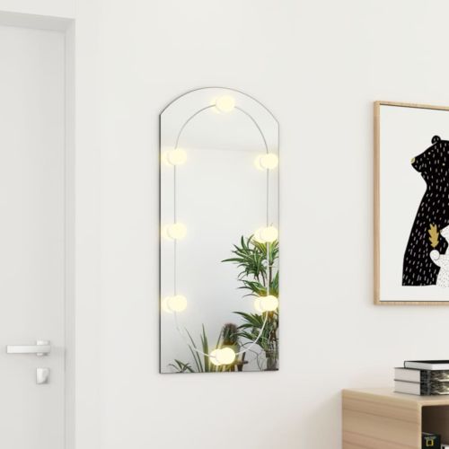 Огледало с LED лампи, 90x45 см, стъкло, арка