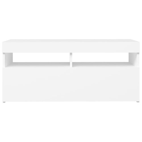 ТВ шкаф с LED осветление, бял, 90x35x40 см