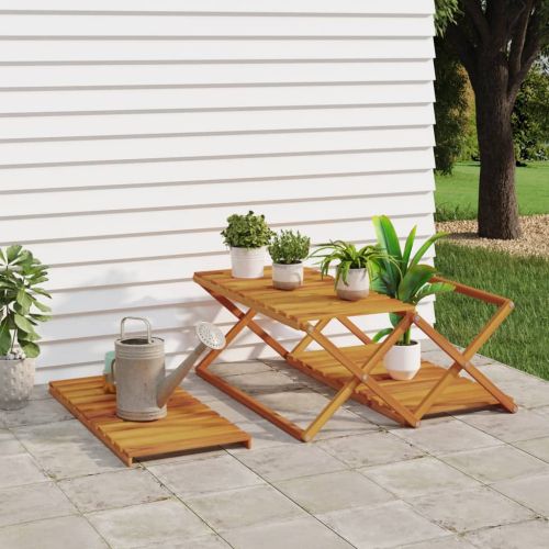 3-етажна сгъваема етажерка кафява 70x31x63 см масивна акация