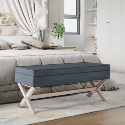 Табуретка за съхранение, тъмносива, 110x45x49 см, кадифе