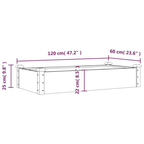 Градинска повдигната леха с вложка кафяв 120x60x25 см ела масив