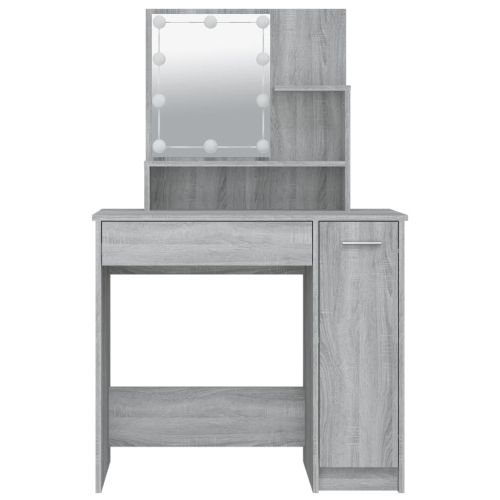 Тоалетка с LED, сив сонома, 86,5x35x136 см
