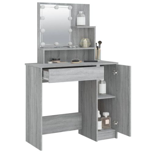 Тоалетка с LED, сив сонома, 86,5x35x136 см