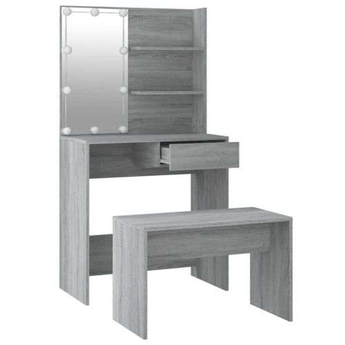 Комплект тоалетка с LED, сив сонома, инженерно дърво