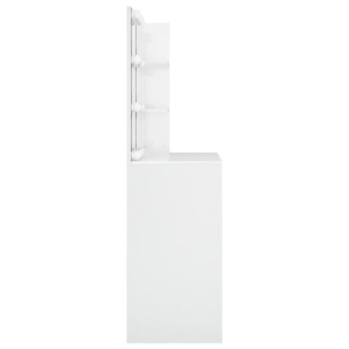 Тоалетка с LED, бял гланц, 74,5x40x141 см