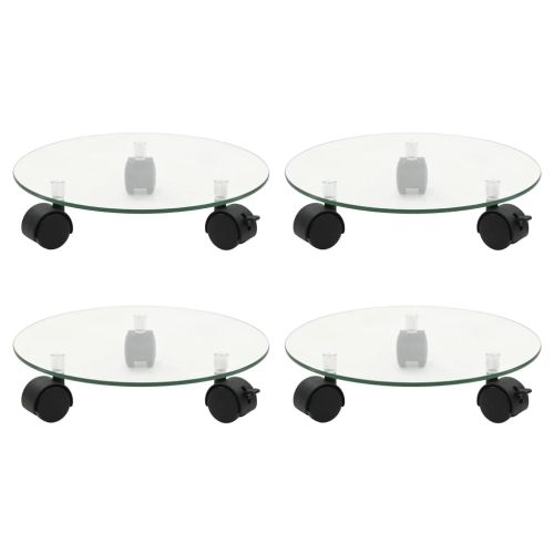 Стойки за саксии с колела 4 бр 28 см закалено стъкло кръгли
