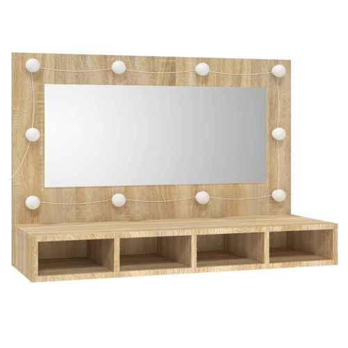 Огледален шкаф с LED, сонома дъб, 90x31,5x62 см