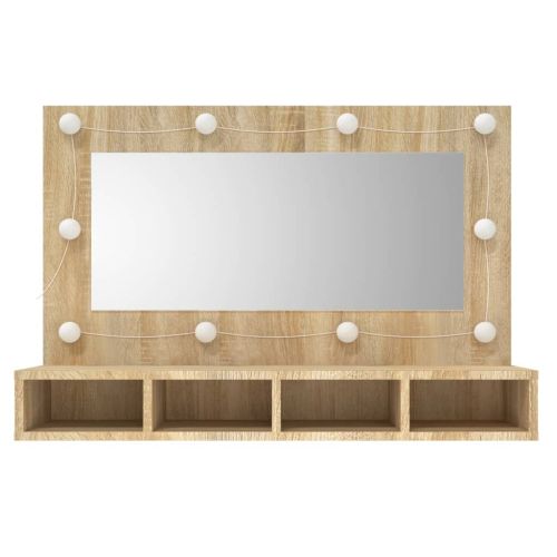 Огледален шкаф с LED, сонома дъб, 90x31,5x62 см