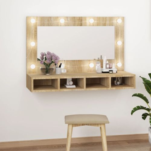 Огледален шкаф с LED, сонома дъб, 90x31,5x62 см