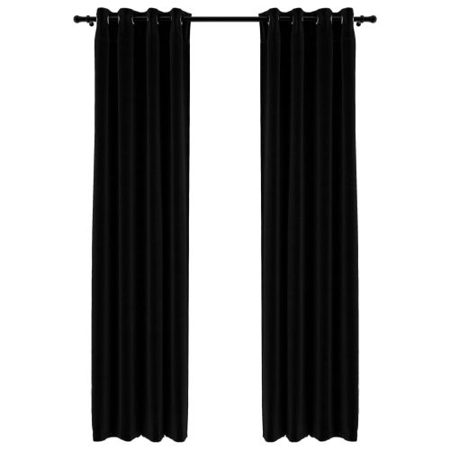 Затъмняващи завеси имитация лен с отвори 2 бр черни 140x225 см