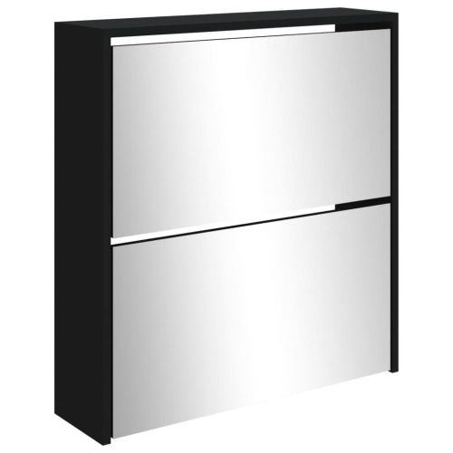 Шкаф за обувки с огледало, 2 нива, черен, 63x17x67 см