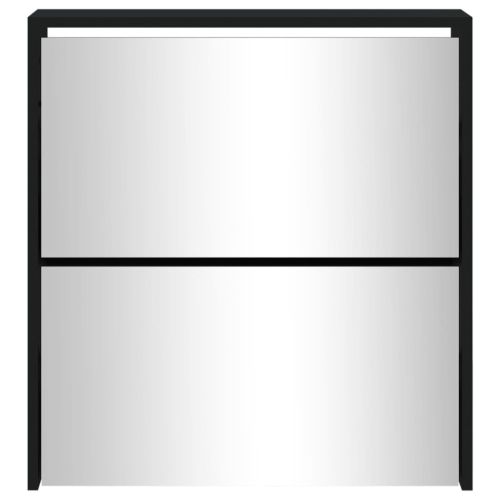 Шкаф за обувки с огледало, 2 нива, черен, 63x17x67 см