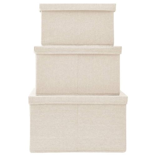 Комплект стифиращи кутии за съхранение от 3 части кремав плат