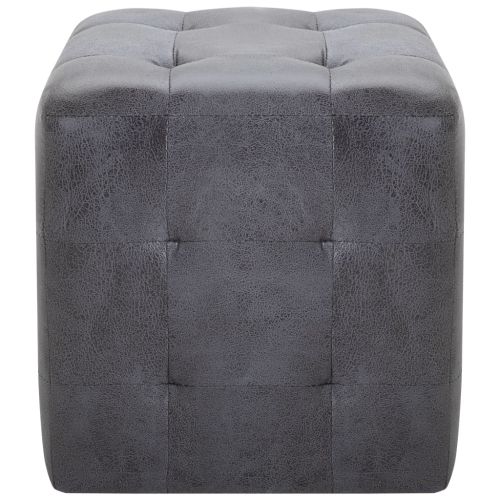 Пуфове, 2 бр, сиви, 30x30x30 см, изкуствен велур