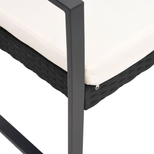 Градински комплект от 3 части с възглавници черен PP ратан