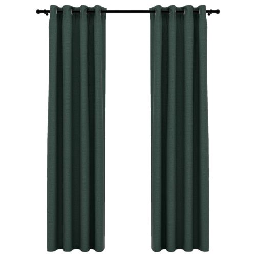 Затъмняващи завеси имитация лен с отвори 2 бр зелени 140x225 см