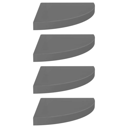 Окачени ъглови рафтове, 4 бр, сив гланц, 35x35x3,8 см, МДФ