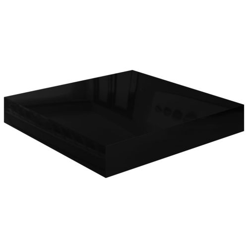 Окачени стенни рафтове, 2 бр, черен гланц, 23x23,5x3,8 см, МДФ