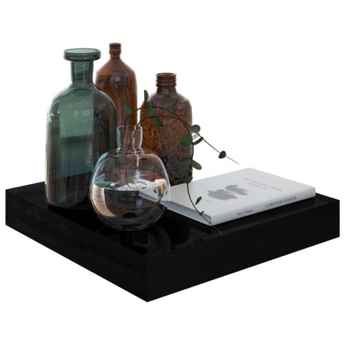 Окачени стенни рафтове, 2 бр, черен гланц, 23x23,5x3,8 см, МДФ