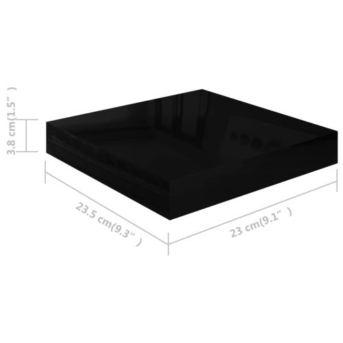 Окачени стенни рафтове, 2 бр, черен гланц, 23x23,5x3,8 см, МДФ