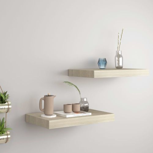 Окачени стенни рафтове, 2 бр, дъб, 40x23x3,8 см, МДФ
