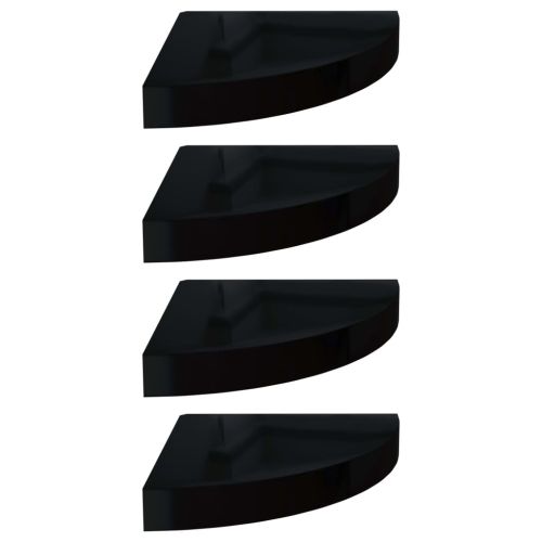 Окачени ъглови рафтове, 4 бр, черен гланц, 25x25x3,8 см, МДФ