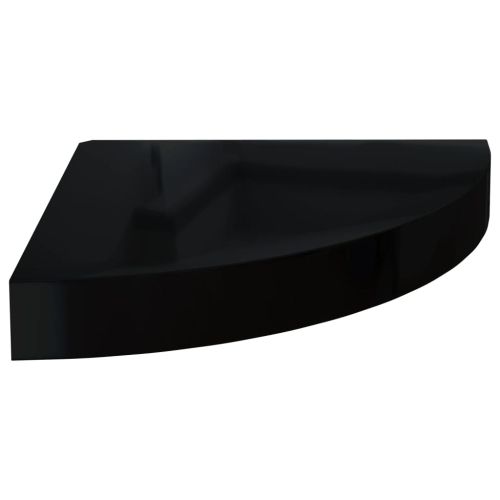 Окачени ъглови рафтове, 4 бр, черен гланц, 25x25x3,8 см, МДФ