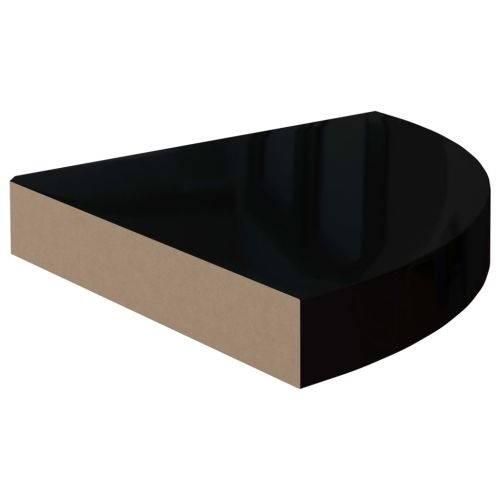 Окачени ъглови рафтове, 4 бр, черен гланц, 25x25x3,8 см, МДФ
