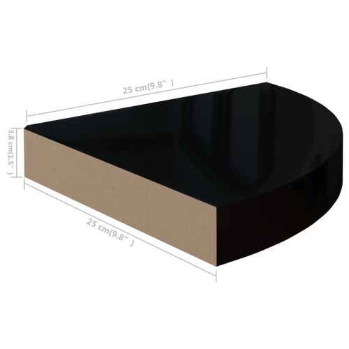 Окачени ъглови рафтове, 4 бр, черен гланц, 25x25x3,8 см, МДФ