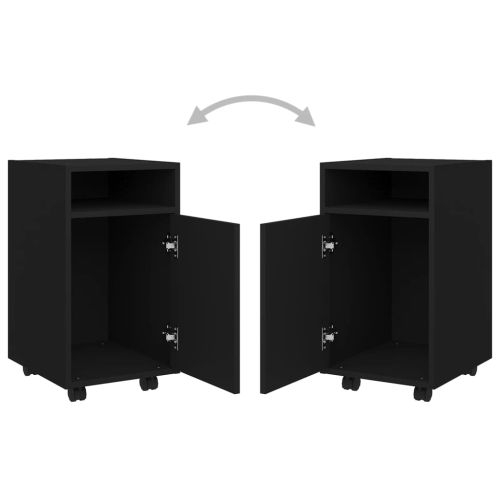 Страничен шкаф с колелца, черен, 33x38x60 см, инженерно дърво