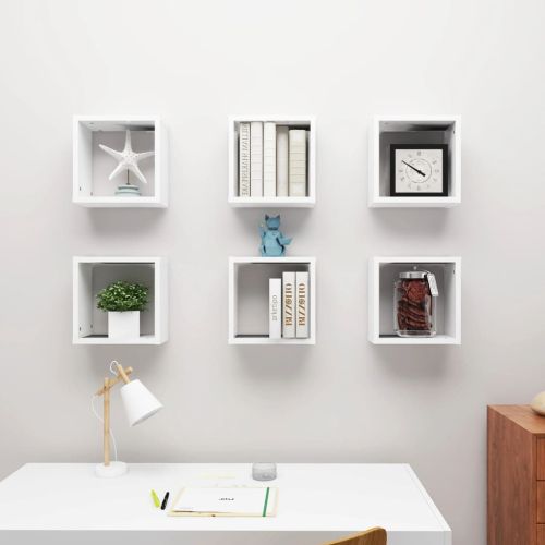 Стенни кубични рафтове, 6 бр, бели, 30x15x30 см
