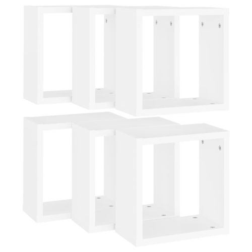 Стенни кубични рафтове, 6 бр, бели, 30x15x30 см