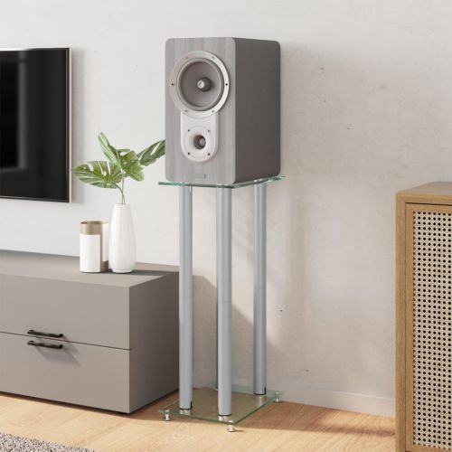 Стойки за тонколони 2 бр сребристи закалено стъкло 4 стълба