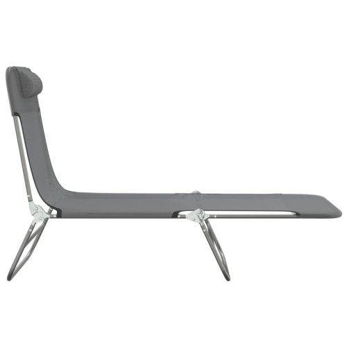 Сгъваеми шезлонги 2 бр сиви текстилен и стомана