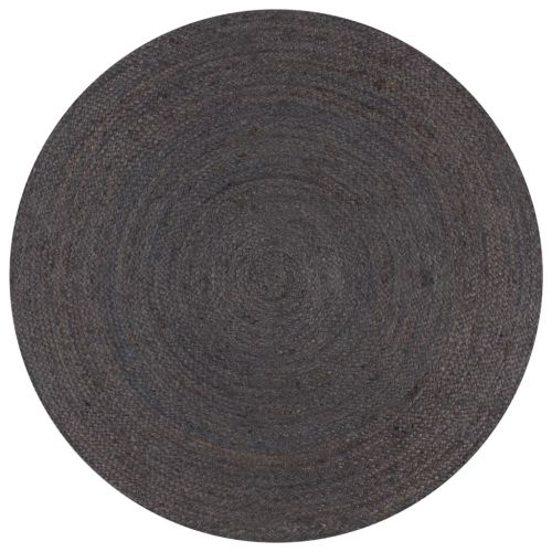 Ръчно тъкан килим от юта, кръгъл, 90 см, тъмносив