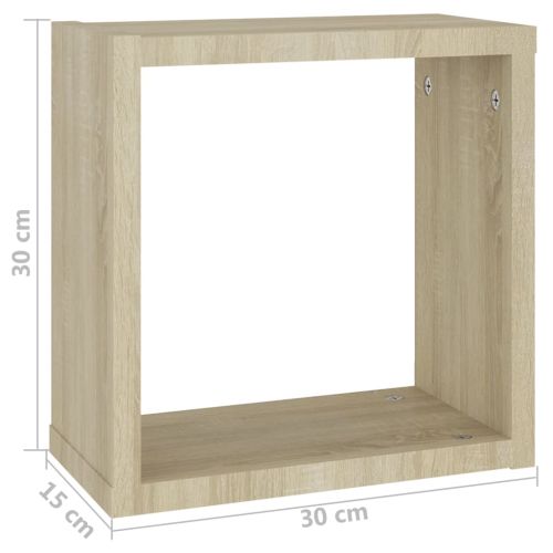 Стенни кубични рафтове, 2 бр, дъб сонома, 30x15x30 см