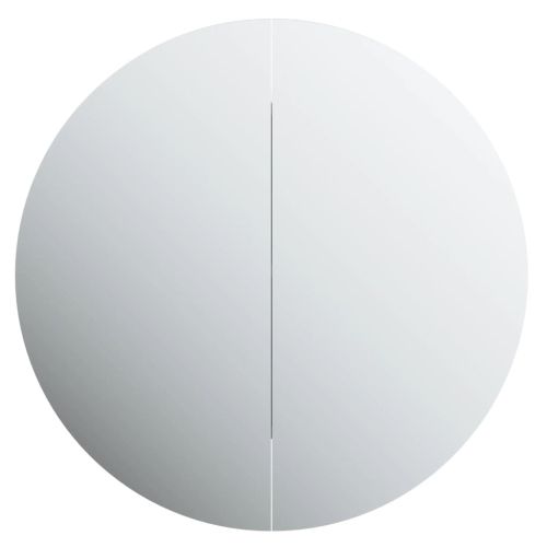 Шкаф за баня с кръгло огледало и LED, сив, 47x47x17,5 см