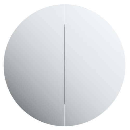 Шкаф за баня с кръгло огледало и LED, сив, 54x54x17,5 см
