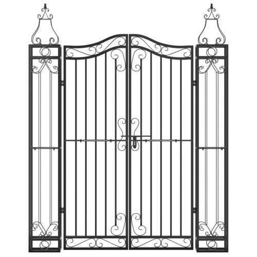 Градинска порта черна 121x8x150 см ковано желязо