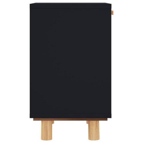 Нощни шкафчета, 2 бр, черни, бор масив и естествен ратан