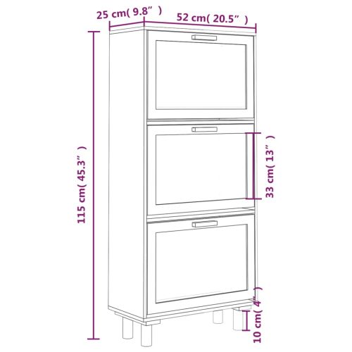 Шкаф за обувки черен 52x25x115 см инженерно дърво и ратан