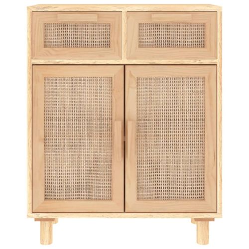 Сайдборд, кафяв, 60x30x75 см, бор масив и естествен ратан