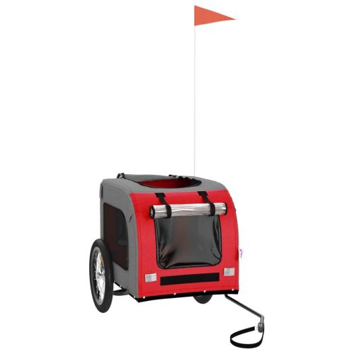 Ремарке за колело за любимци червен и сив Оксфорд плат и желязо