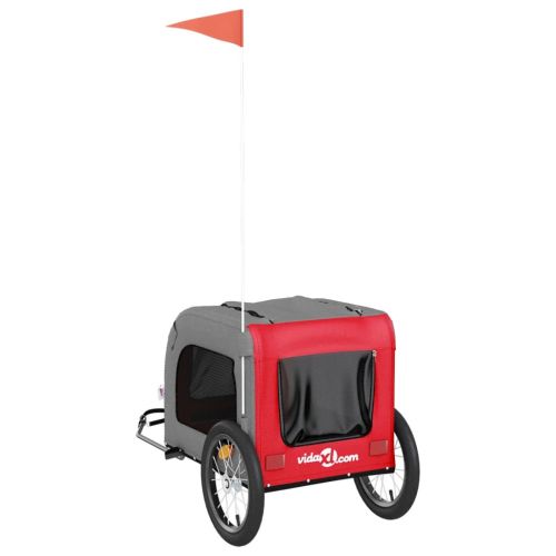 Ремарке за колело за любимци червен и сив Оксфорд плат и желязо