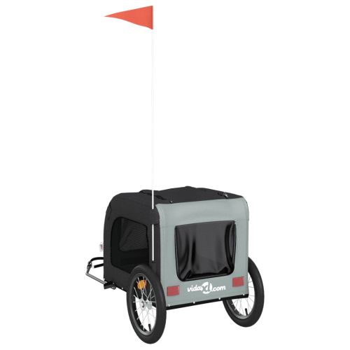 Ремарке за колело за любимци черен и сив Оксфорд плат и желязо