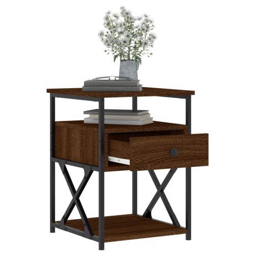 Нощно шкафче, кафяв дъб, 40x42x55 см, инженерно дърво