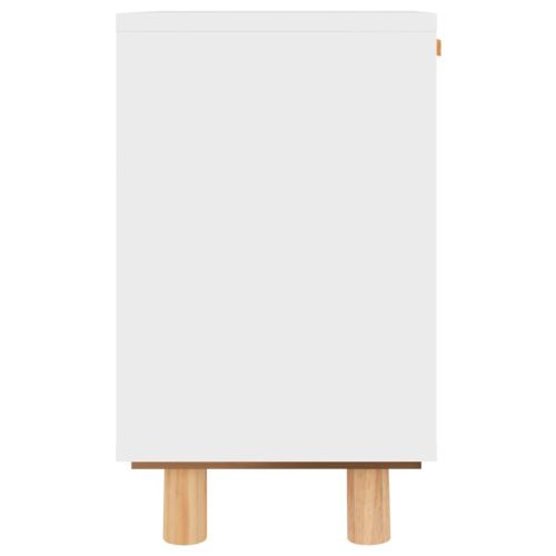 Нощно шкафче, бяло, борово дърво масив и естествен ратан