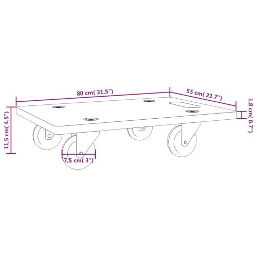 Транспортни колички 2 бр правоъгълни 80x55x11,5 см 250 кг