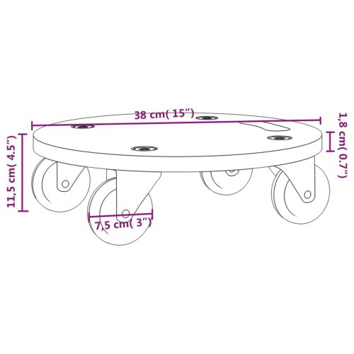 Транспортни колички 2 бр кръгли Ø38x11,5 см 250 кг